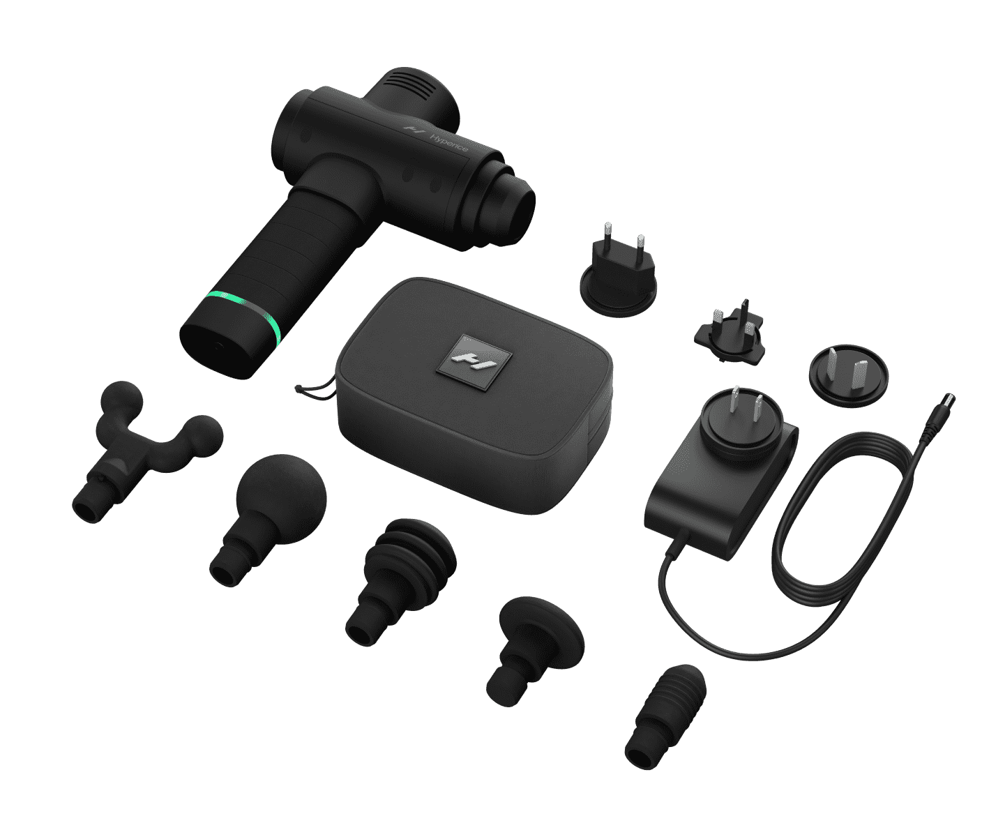 Hypervolt 2 black massage gun with three adjustable speeds.