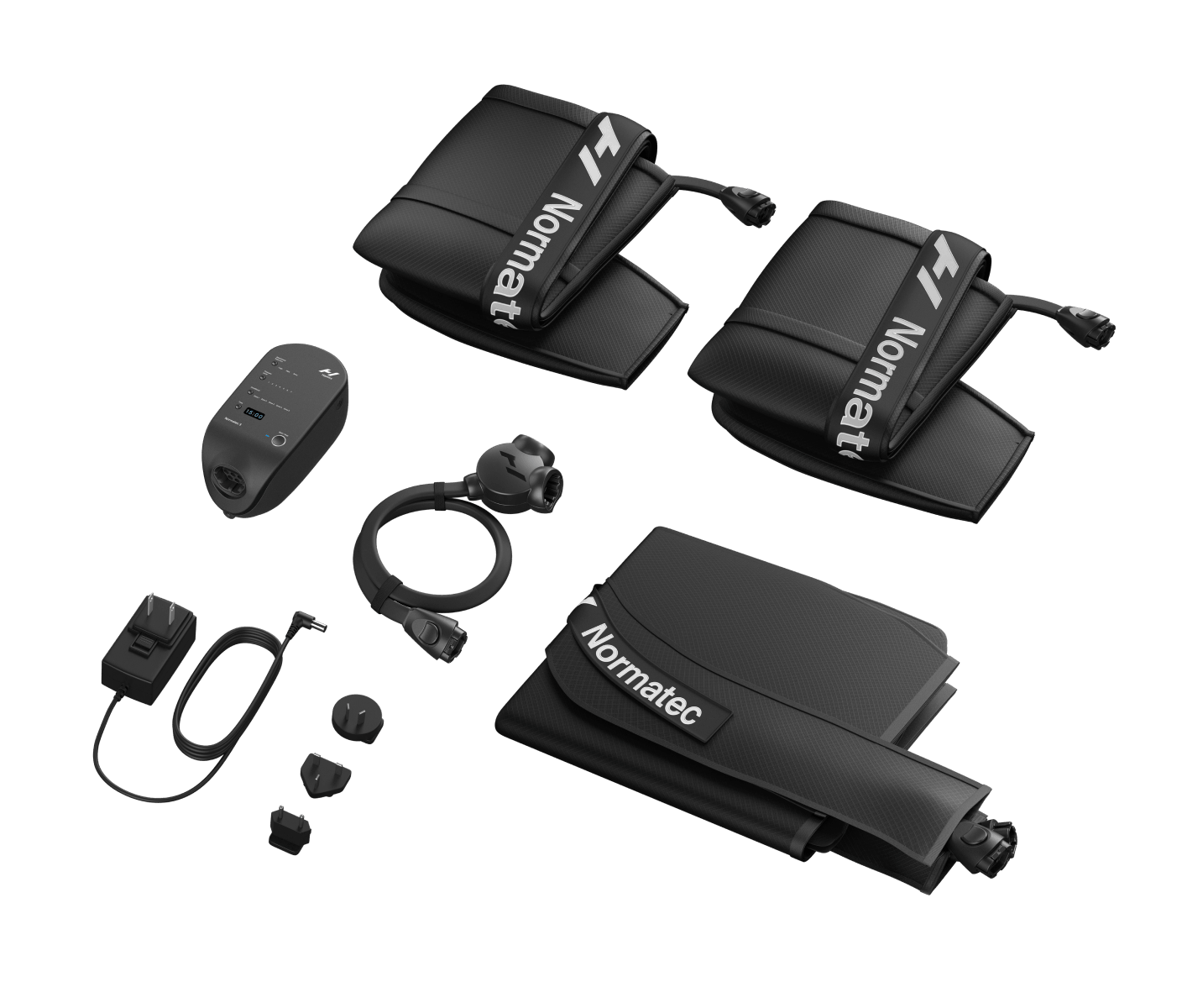 Normatec Go pack with included components for compression therapy.